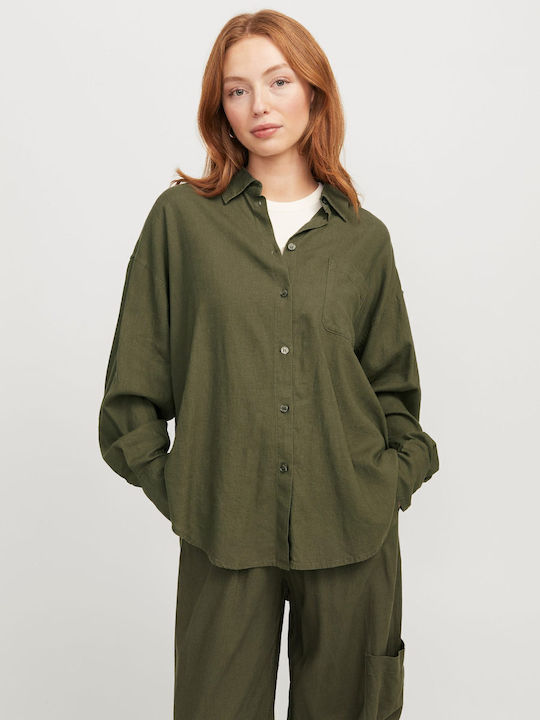 Jack & Jones Μακρυμάνικο Γυναικείο Πουκάμισο Λαδί