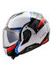 LS2 Advant II Triple Gloss White/Blue/Red Motorcycle Helmet Flip-Up ECE 22.06 1750gr with Pinlock and Sunvisor