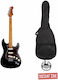 Jet Guitars Set Electric Guitar Stratocaster with SSS Pickup Configuration Black with Case JS-300 Basic