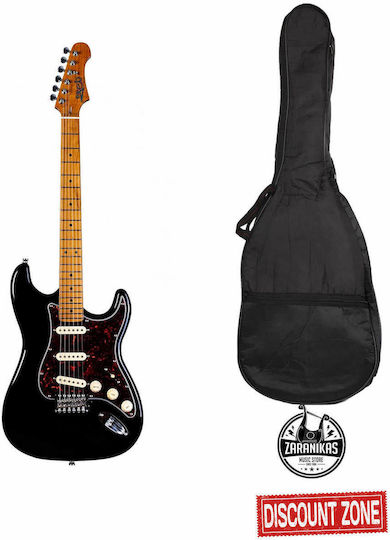Jet Guitars Set Electric Guitar Stratocaster with SSS Pickup Configuration Black with Case JS-300 Basic
