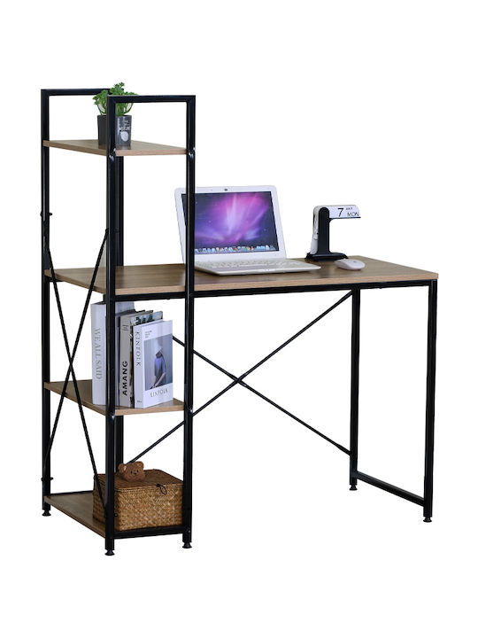 Ifestos Wooden Desk with Integrated Bookcase Black with Metal Legs 100x52x120cm