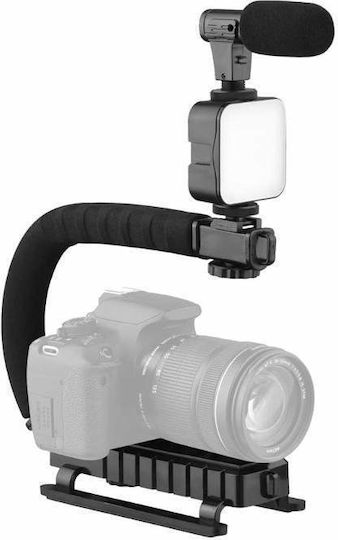 Kit Siks Profesional Vlogging Podcast Youtube Trepied cu Telecomandă Lumină LED Microfon Compatibil Cameră Telefon Negru