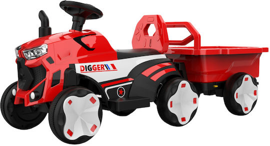 Kids 6V Electric Ride On Tractor with Trailer Red