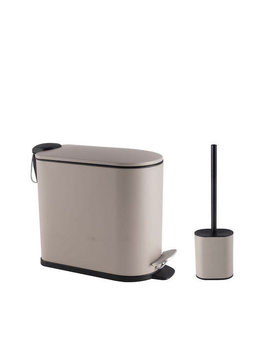 Eurocasa Metallic Toilet Brush and Basket Set Soft Close 5lt Beige