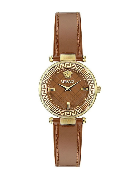 Versace Reve Lady Γυναικείο Ρολόι Μπαταρίας με Καφέ Δερμάτινο Λουράκι
