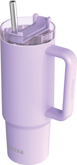 Quokka Handled Tumbler Stainless Steel BPA Free 950ml Purple with Straw and Handle