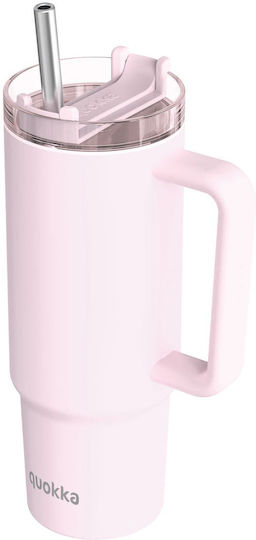 Quokka Handled Tumbler Θερμός Ανοξείδωτο BPA Free 950ml Light Pink με Καλαμάκι και Λαβή