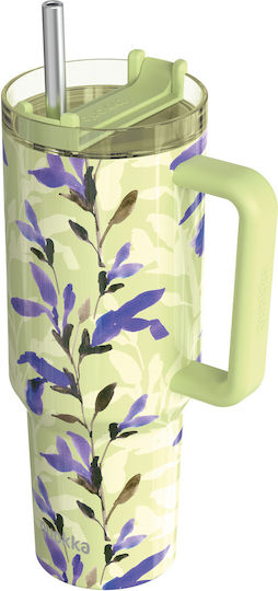 Quokka Handled Tumbler Θερμός Ανοξείδωτο BPA Free 1.2lt Matcha με Καλαμάκι και Λαβή