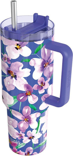 Quokka Handled Tumbler Θερμός Ανοξείδωτο BPA Free 1.2lt Flower Dusk με Καλαμάκι και Λαβή