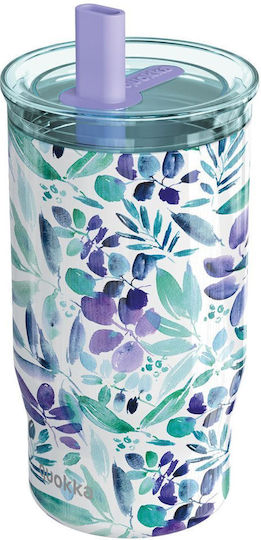 Quokka Glass Thermos Stainless Steel BPA Free 720ml Violet Blooms With Straw