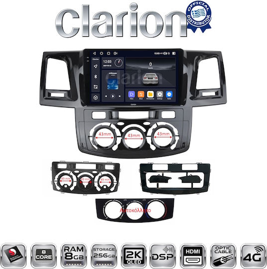 Clarion Car Audio System for Toyota Hilux 2005 > 2016 with Clima (Bluetooth/USB/WiFi/GPS/Apple-Carplay/Android-Auto)