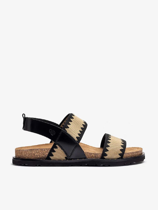 Leder Flache Damen Anatomisch Sandalen Schwarz