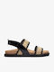Leder Flache Damen Anatomisch Sandalen Schwarz
