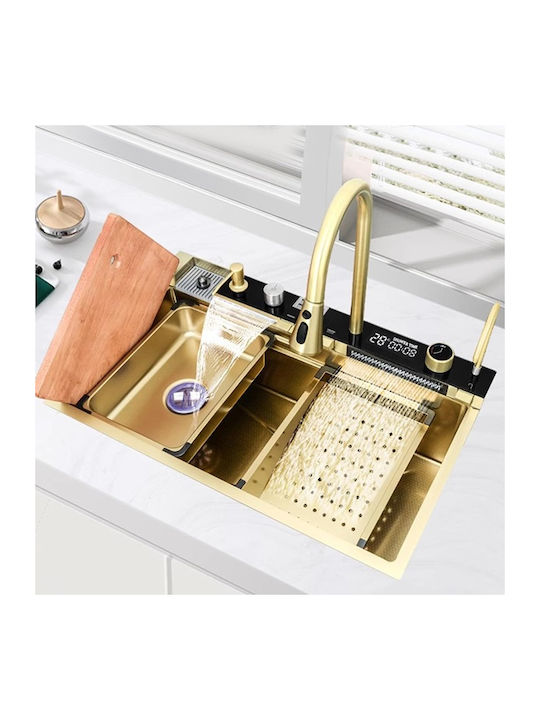 Drop-In Sink Inox with Faucet W75xD46cm Gold