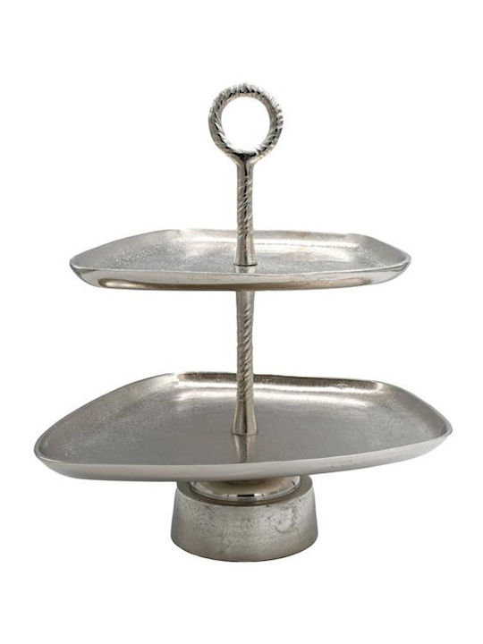 Fylliana Fl11395 Μεταλλική Εταζέρα 2 Ορόφων Ασημί Ø42xY45cm Π42xΜ35xΥ45cm