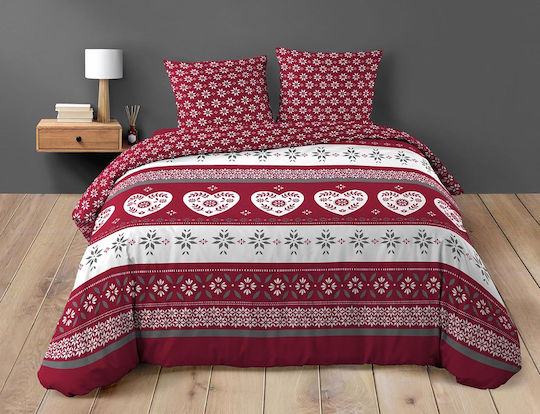 Douceur d'Intérieur Alpage Cotton Duvet Cover Set 220x240cm Super King with 2 Burgundy Pillowcases