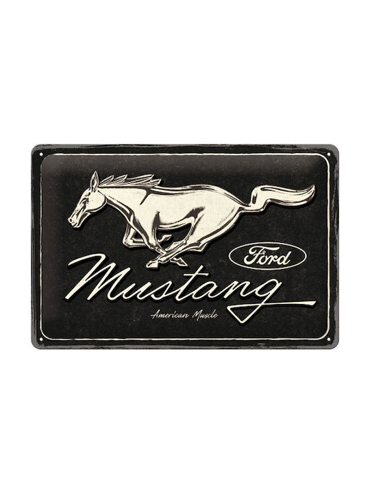 Nostalgic Metal Sign Ford Mustang Horse Logo Black