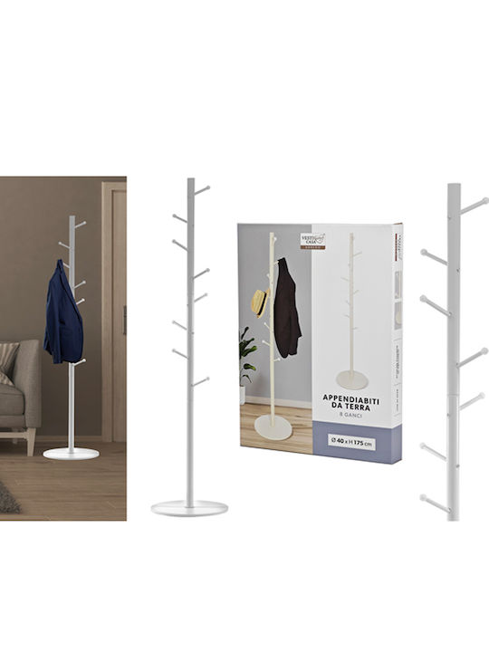 Metal Coat Rack 726080 White Ø40x175cm 8 Hooks