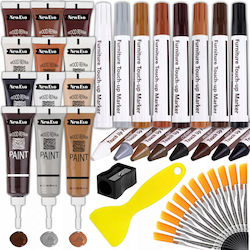 Kit de Reparare a Suprafațelor din Lemn Newevo 8 Markere pe Bază de Ulei 8 Creioane cu Ceară 12 Tuburi de Vopsea 12 Pensule Ascuțitoare