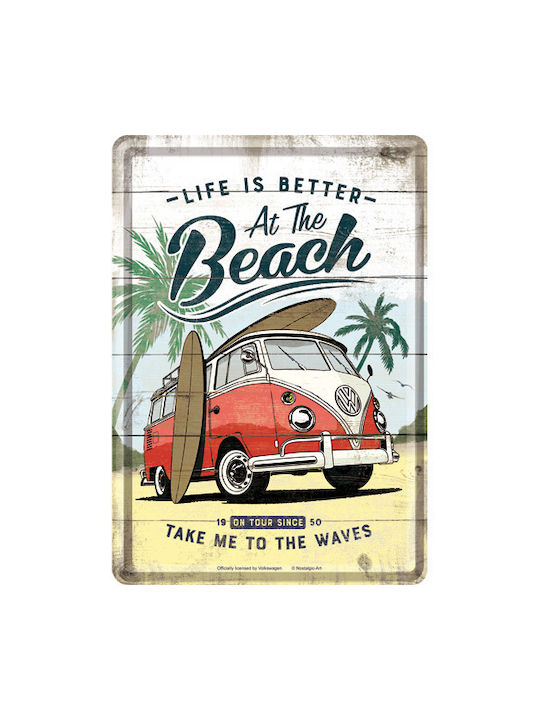 Nostalgic Art Decorative Volkswagen VW Bulli Beach Silhouette Wall Decor Metallic 14x10cm