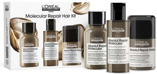 L'Oréal Professionnel Absolut Repair Molecular Hair Care Set for Reconstruction & Nourishment for Damaged Hair with Shampoo, Mask and Serum 3pcs