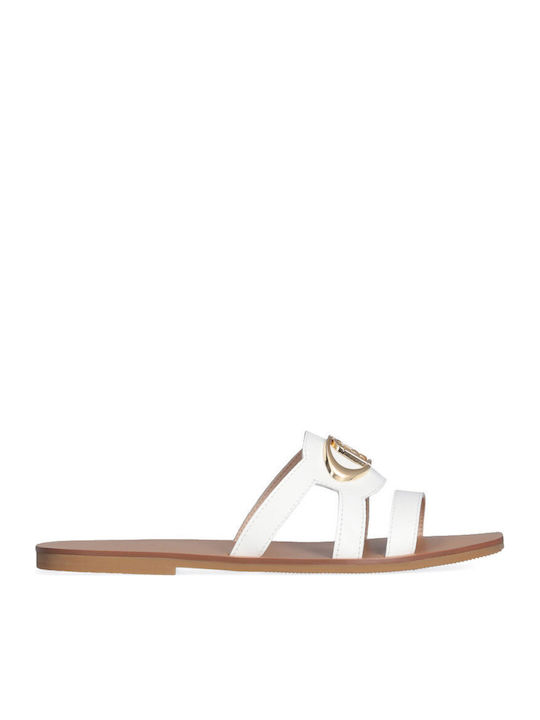 Liu Jo Leather Women's Flat Sandals in White Color