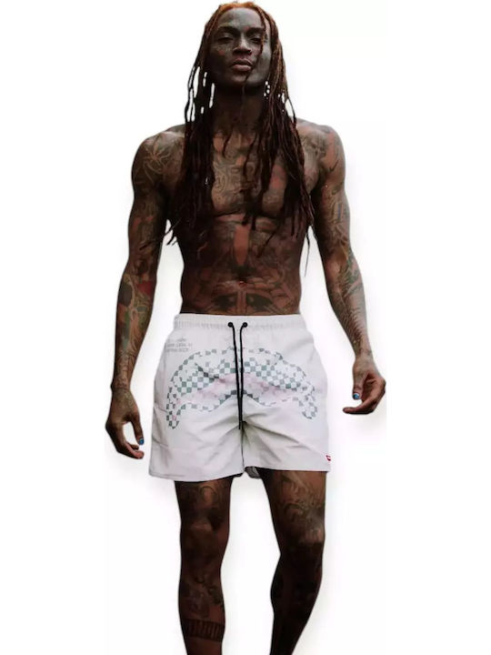 Cream Check Shark Central Men's Swimwear Shorts Multicolored