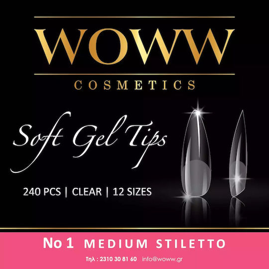 Woww Cosmetics Soft Gel Nail Tips Transparent 240pcs No1 Medium Stiletto 4.04.0.0079