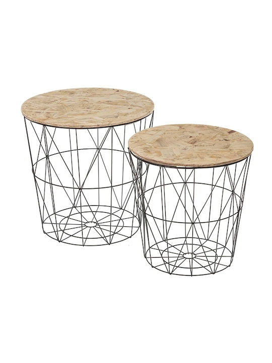 Round Metal Side Table Black Set of 2 M39xL39xH39 cm