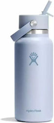 Hydro Flask Wide Flex Cap Thermos Bottle Stainless Steel 1lt Surf Blue with Straw