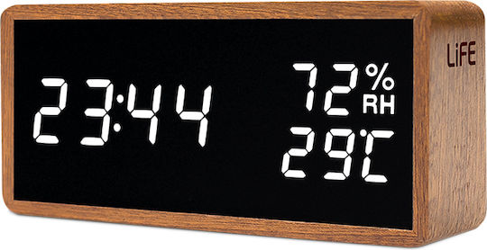 Life Noble Sapele Масов Часовник Дигитален LED Дървен с Будилник Бял 221-0455