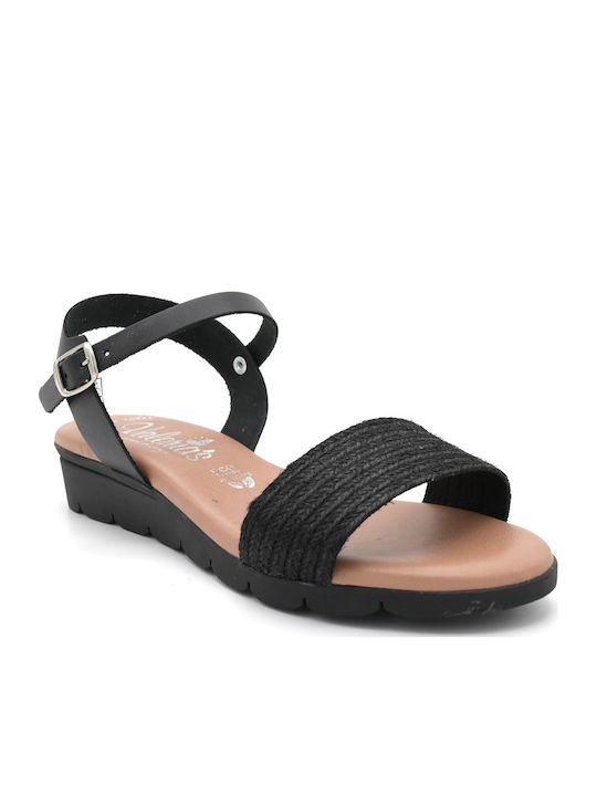 Leather Women's Flat Sandals Anatomic in Black Color