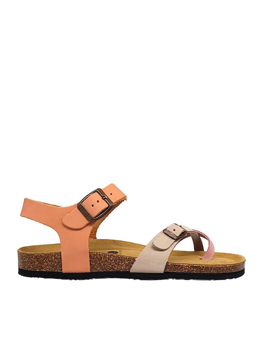 Plakton Leather Women's Flat Sandals Orange/Beige