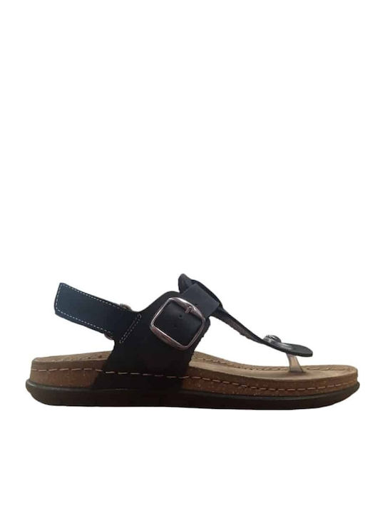Leather Women's Flat Sandals Anatomic in Black Color