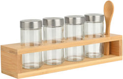 Estia Bamboo Essentials Θήκες Μπαχαρικών Γυάλινες σε Βάση Διάφανη 6τμχ