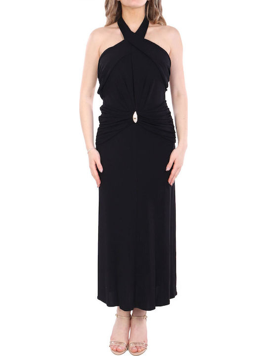 Midi Evening Dress Drape Black
