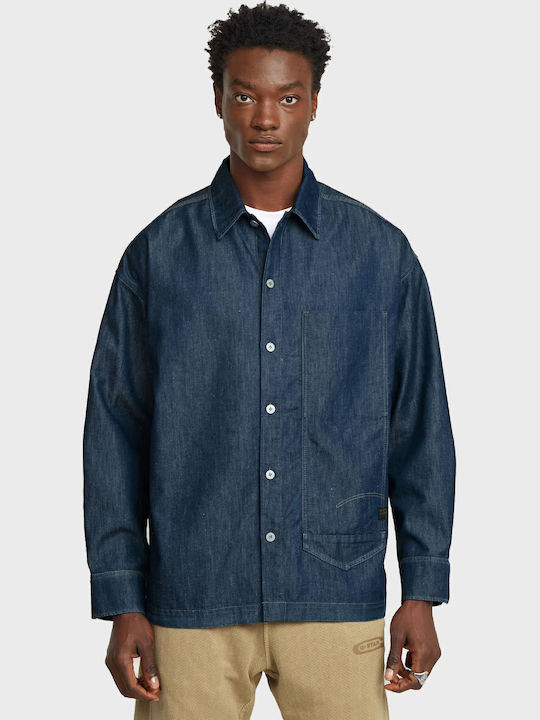 Boxy Fit Langärmlig Baumwolle Hemd Blue