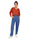 Damen Stoff Hose mit Gummizug in Geradem Schnitt Blue