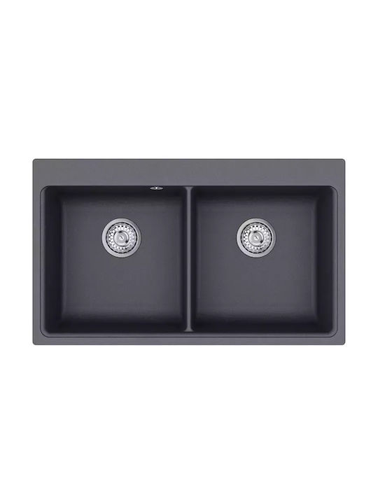 Magna SQM200 Drop-In Kitchen Sink Made of Liquid Granite 86x51cm Graphite