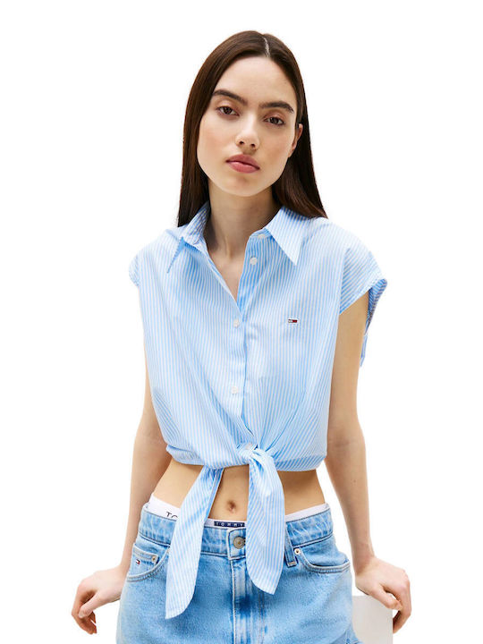 Women's Striped Sleeveless Shirt Sky Blue