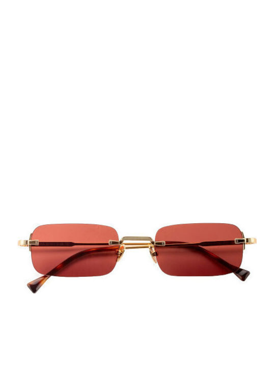 Kyme Unisex Sonnenbrille mit Gold Metall Gestell und Rot Linse SILAS 02