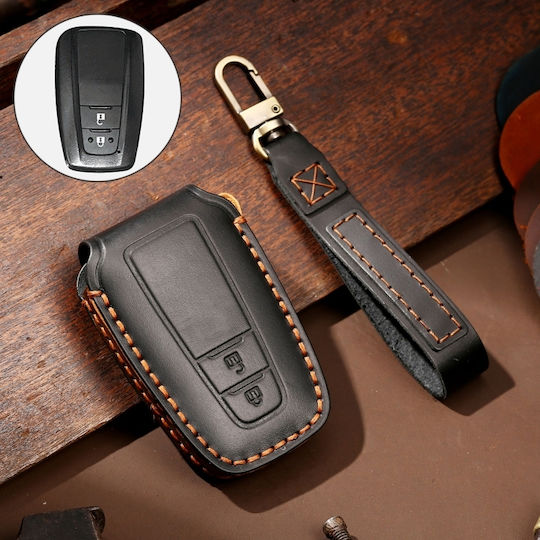 Hallmo Car Cowhide Leather Protective Key Cover Case for Toyota Corolla 2018 2 Buttons Black