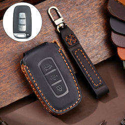Hallmo Car Cowhide Leather Protective Key Cover Case for Kia K2 K3 K5 3 Buttons Black