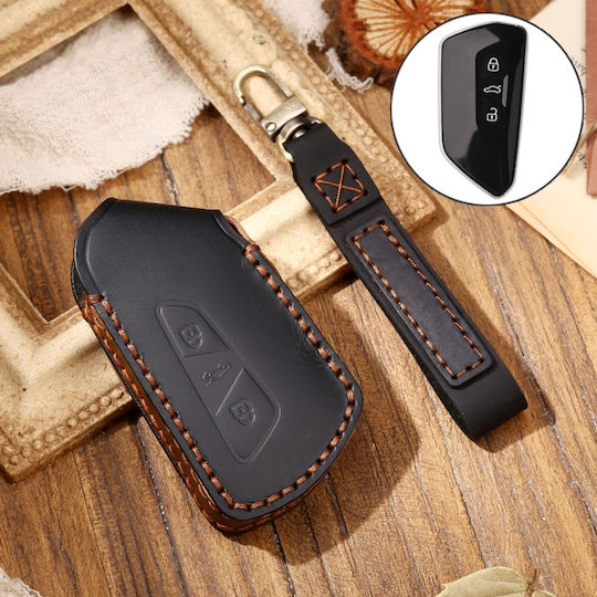 Hallmo Car Cowhide Leather Protective Key Cover Key Case Volkswagen Golf 8 Black
