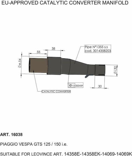 Катализатор Leovince Steel 4-тактов 16038 Vespa Gts 125 Iget Abs 17-20 Vespa Gts 150 I.e Abs 17-19 Vespa Gts 125 I.e Abs 17