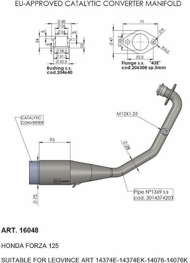 Катализатор Leovince стомана 4-тактов 16048 Honda Nss 125 Abs 21-23 Honda Forza 125 Abs 21-22