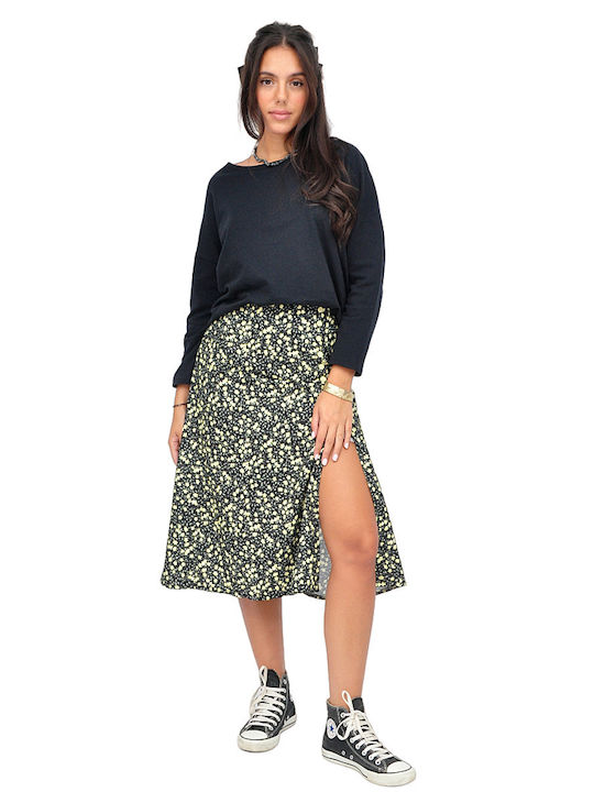 Ψηλόμεση Midi Φούστα Floral Κίτρινη