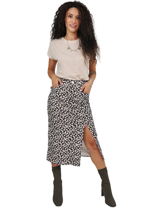 High-waisted Midi Skirt Floral Multicolored