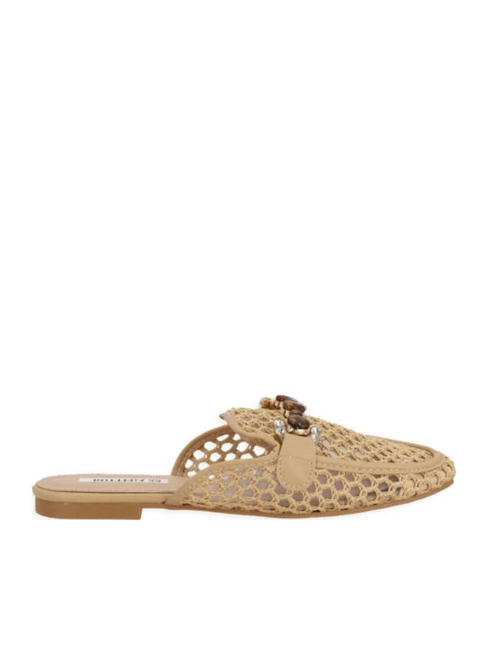 Bellamica Mules with Chunky Heel in Beige Color