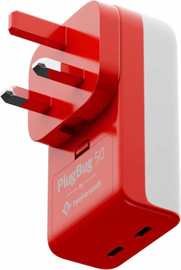 Twelve South Зарядно без кабел GaN с 2 USB-C порта 50W Бял (PlugBug)